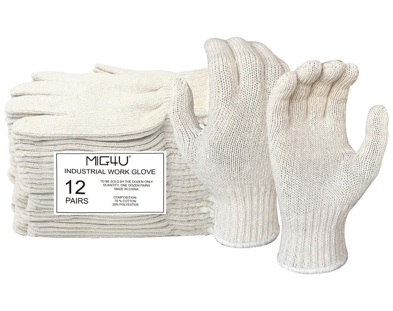 MIG4U 12 Pairs Work Gloves - Cotton String Gloves for Safety Work - Glove Liner Hand Saver Heat Protection for BBQ (Large, Heavy) - Image 1